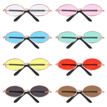 Очила за плюшени кукли, ретро-овални слънчеви очила в метални рамки, цветни лещи, миниатюрни точки за куклите Blythe Korea EXO Аксесоари за кукли