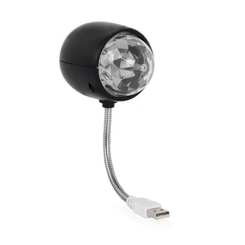USB лампа с диско-топка, въртяща се светодиодна лампа за парти с цветен RGB осветление сцена с осветление за книги, 3 W, захранване от USB (черна)