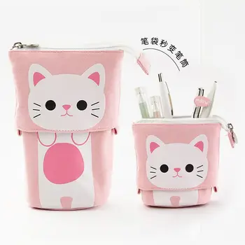Креативна Свиване чанта за писалки Lovely Cat, държач за химикалки, многофункционален държач за химикалки за студенти