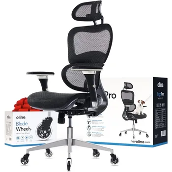 Ергономичен офис стол, въртящ се работен плот с 4D регулируем подлакътник, 3D лумбална опора, колела за ножове, решетки за компютърни игри