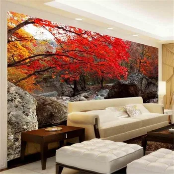 beibehang 3d HD фотообои на поръчка стая нетканая стенопис Гора червени листа пейзаж живопис снимка Разтегателен телевизор фон на стената 3d