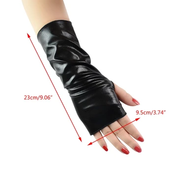 Дамски черни ръкавици от изкуствена кожа, без отпечатъци в байкерском стил Пънк, каране на мотоциклет Шофиране на китката, Вечерни Ръкавици с един пръст на половин пръст R7RF