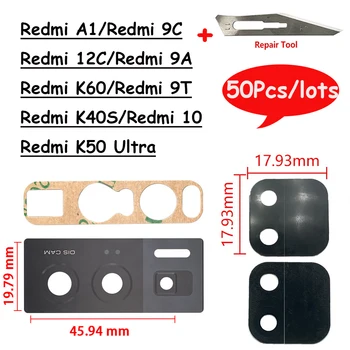 50шт Оригиналния Обектив на Задната Камера За Xiaomi Redmi 12C 9T 10 10A 10В K50 Ултра Стъклен Обектив на Задната Камера Със Стикер + Инструменти За Ремонт