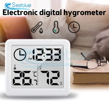 Мултифункционален термометър-влагомер, автоматичен електронен монитор на температурата и влажността, часовници с голям 3.2-инчов LCD екран
