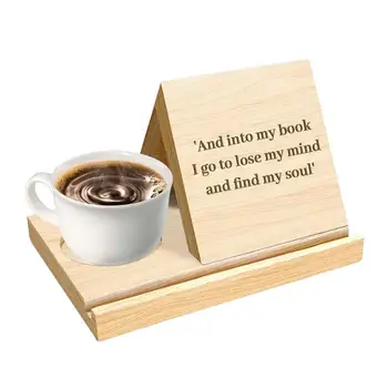 Дървена триъгълна лавица за книги със своите ръце с държач за чаши за кафе напитки, Коледен подарък за Рожден Ден за жени-в книгата любители