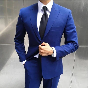 Мъжки костюми Balzer Royal Blue, Однобортный Яке С Остър Ревери, Панталони-двойка Сим Fit, Луксозен Костюм Homme Wedding Terno 2023