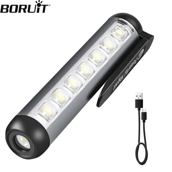 Преносим led фенерче BORUiT Mini Type-C, акумулаторна батерия Ультраяркий Фенерче с щипка магнит, Работно фенерче, Водоустойчива лампа за къмпинг