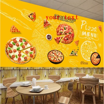 Изработена по поръчка на Пица, Бургер, Ресторант за бързо хранене, Индустриален декор, дървени фон за стени, Стенни картини, 3D Тапети за вечеря 3D