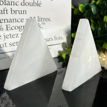 Естествени бели камъни Селенит Енергийна руда, Минерални изделия Начало декор Crystal Акупресура Изцеление Шестоъгълен Пръчка Лечебен камък