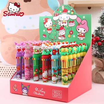Sanrio 12/36шт Коледна 10-цветна Химикалка Писалка Kawaii Hello Kitty За скъпи Студенти 10-цветни Ръчни Дръжки Коледни Подаръци