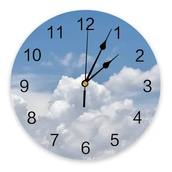 Небето Облаци Бели кръгли стенен часовник с Модерен дизайн на Кухненски висящи часовници Начало декор Безшумни стенни часовници