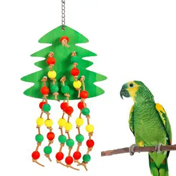 Коледни Играчки за папагали Висящи Играчки във формата на дърво Морски свинчета С цветни годни за консумация мъниста За шлифоване на зъбите Аксесоари за птичи клетки