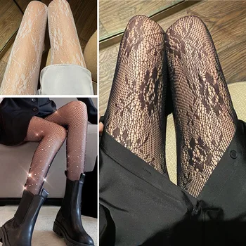 Секси дамски черни чорапи, луксозни чорапи до бедрото, дамски мрежести секси чорапи в рибарска мрежа, новост