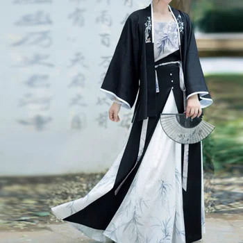 Китайското приталенное рокля за изпълнения на живо, ретро костюм Ханфу, дамски плиссированная пола с бамбук бродерии, облекла династия