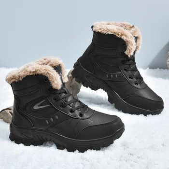 2023 Зимни туристически обувки за планински туризъм за мъже с добавянето на кожа, туристически обувки за ходене, топли тренировочная туризъм обувки, голям размер 48