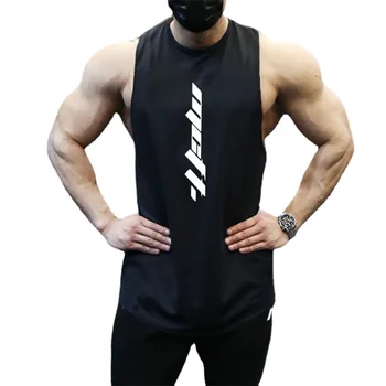Мъжки спортен костюм за бягане, летен свободен и тънка жилетка за фитнес без ръкави с модерен принтом