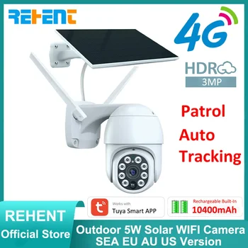 REHENT 4G Сим Outdoor 5W Solar 10400mAh Акумулаторна Батерия Sasha Smart Security 3MP Камера Автоматично Проследяване EU Band