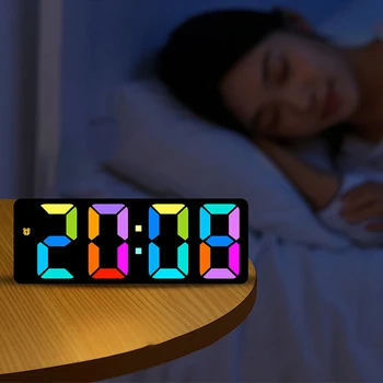 Цветни дигитални будилници, led умни електронни часовници, показване на време и дата, Часове на прикроватном масичката в домашната спалня, режим на повторение 12 / 24Ч