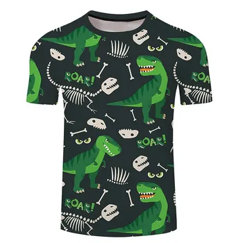 Мъжки ежедневни тениска оверсайз фигура на динозавър с 3D-принтом, ежедневни тениска оверсайз с къси ръкави, уличен тенденция, връхни дрехи