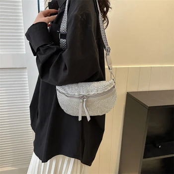 Подобрена текстура, една малка опаковка, дамска лятна чанта 2023, нова мода, персонални чанта през рамо с кристали, през рамо