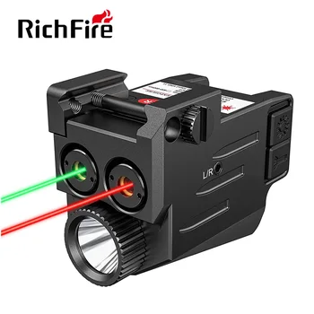 Зелен / червен лазерен мерник Richfire, led фенерче, комбиниран фенер за дълъг пистолет, Компактен пистолетен фенер, Акумулаторна батерия оръжеен фенер за пистолети