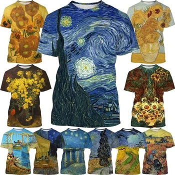 Тениска с изображение на Ван Гог За мъже, тениски с 3D-принтом на Небето, на мъжките Модни тениски в стил Харадзюку, Ежедневни тениски с къси ръкави, Топ