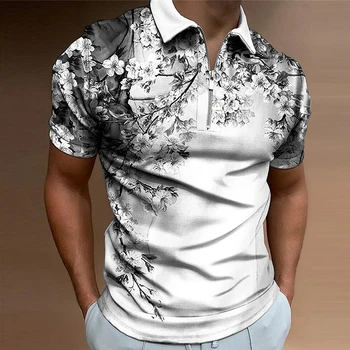 Мъжка тениска-поло фланелка за голф, модерни спортни дрехи, ежедневни летни дрехи с къс ръкав и цветен 3D-принтом, открит яка, дрехи с цип