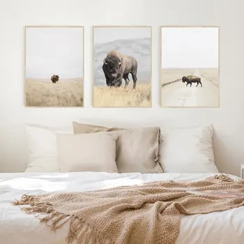 Стенно Изкуство Бизона Buffalo Плакат и Принт с Изображение на Планински Говеда Americana Southwestern Farm Стенни Картина за вашия интериор Дневна