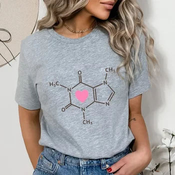 Дамски тениски Летни Тениски Love Heart Graphics Ризи Молекула на Кофеин в Молекулярната структура на Harajuku Мода Y2k Градинска облекло