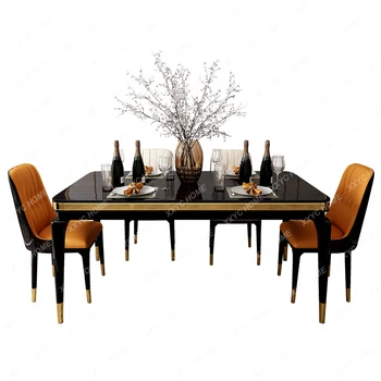 Трапезария стол от масивно дърво, маса за хранене, стол от висококачествена естествена кожа, фотьойл, за вили, Банкетна зала, маса за хранене, стол за хотела, стол с висока облегалка