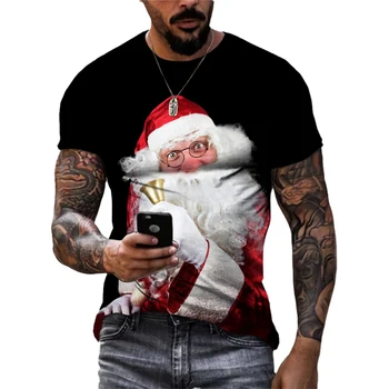 Коледна Празнична Тениска с 3D Мода За Мъже/Жени Червено Принтом Дядо Коледа, Персонални Тениска С Къс ръкав и кръгло деколте 6xl