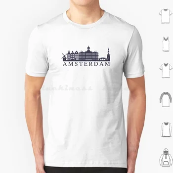 Тениска Skyline 6Xl, памучен готина тениска Skyline City, Европа, Skyline, Холандия, Градски пейзаж, Холандия, пътуване, Холандия