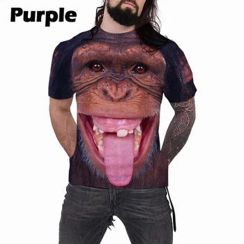 Уличната мода тениска с животни, тениски с 3D принтом орангутан / маймуна, готин хип-хоп топ с кръгло деколте и къси ръкави