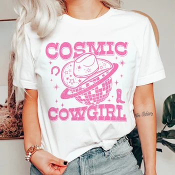 Диско тениска Cosmic Cowgirl, Реколта тениски с модел в стил бохо, Уестърн, женска тениска с Кънтри музика, прекрасно ретро-потници, облекло Space Cowgirl