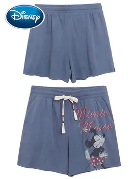 Дисни 2023 Мода Мики Маус с анимационни принтом Harajuku Дамски Спортни шорти с лък и висока талия Летни Къси панталони за йога Женски