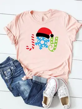 Снежинка, тренд 90-те, сладки празничен Коледен топ с принтом, дамски модни тениска, дрехи, графична тениска, дамска тениска