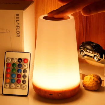 13 Цвята LED Смяна на нощна светлина RGB с Дистанционно Управление Сензорна Лампа С Регулируема Яркост Портативна Маса Нощна Лампа USB Акумулаторна Нощна Лампа