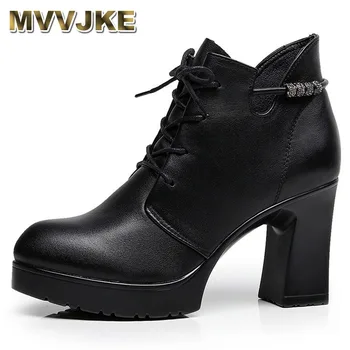MVVJKE/ дамски обувки на платформа с кръгла пръсти, дебели кратък ботильон на висок ток с кристали, големи размери 34-43