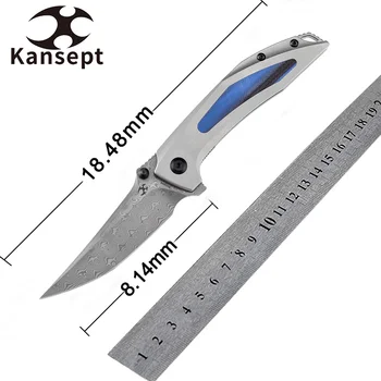 Kansept Knives Baku K1056A4 Сгъваем нож от Дамаск с титанов рукоятью и синьо-черна инкрустация G10 от Грег Schob Design за ЕРП Carry