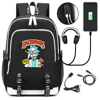 Нов студентски училище раница с USB интерфейс, Аниме, черна раница, спортен раница на открито, унисекс чанти, чанти за лаптопи, чанти за момчета/момичета