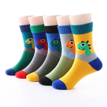 5 чифта детски чорапи с модел на динозавър от картун Памучни чорапи за момчета и момичета