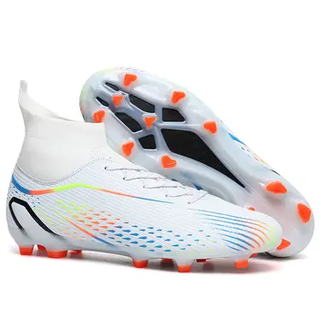 Нови мъжки и женски футболни обувки TF / FG, спортни обувки с високи щиколотками за тренировки на открито футболни обувки с шипове нескользящими