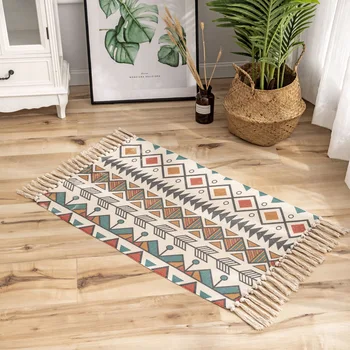 Малък килим от памук и лен в северна впечатлява със своя бохемски стил, геометрични изтривалка за врата крака в етнически стил, нескользящий подложка за спални, кухненски килим за хол