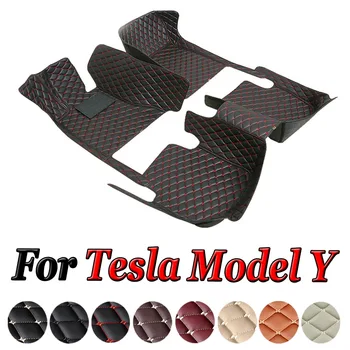 Автомобилни постелки за Tesla Model Y 7 Seat 2020 2021 2022 2023 Кожена подложка Авточасти за интериора Подложка за пода Килим Автомобилни Аксесоари