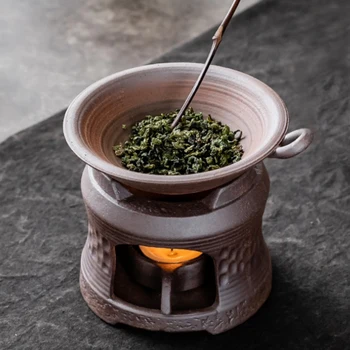 Горещ за подгряване на чай при светлината на свещи за изгаряне на дървесина печка Керамични Чаена котлон Нагревател за чайника Основа за затопляне на Чай прибори Кухня
