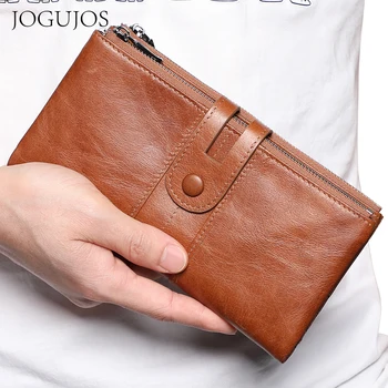 Чантата JOGUJOS от естествена телешка кожа, мъжки Rfid-портмонета, държач за карти, дълъг клатч джоб, кесия за SD-карти, мъжки женски портфейл