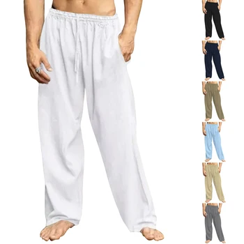2023 Нови вертикални ленени панталони с еластичен ластик на талията, удобни ежедневни панталони