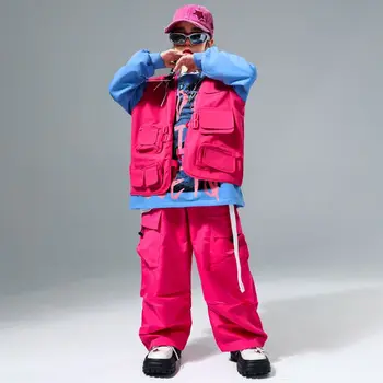 Дрехи за Барби стил хип-хоп, розово-червена жилетка, hoody, панталони-карго, пуловер за улични танци, детска градинска дрехи, комплекти детски джаз дрехи