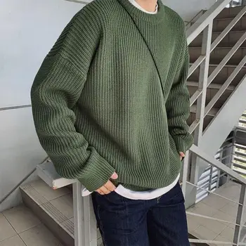 Мъжки пуловер свободно, намаляване, обикновен пуловер, стилен Корейски мъжки вязаный пуловер свободно, намаляване, монофонични О-образно деколте за есен-зима