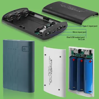 Удобен корпус Power Bank с две USB-изходи, издръжлив корпус Power Bank, 3x18650 батерии, калъф за преносими зарядно устройство